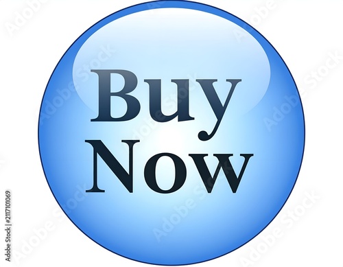 Blue glossy circular Buy Now button icon with a professional web design style