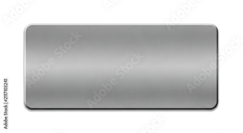Brushed metal plate isolated on white. Metallic texture banner with rounded corners.