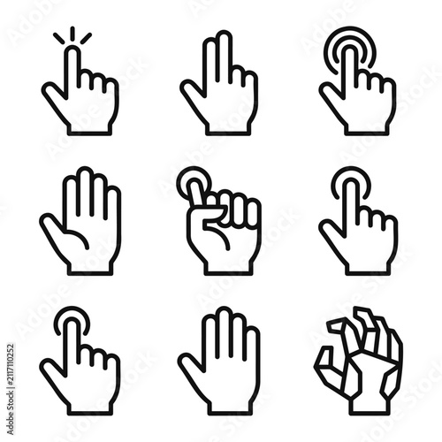 Hand touch gesture and tap outline icon collection