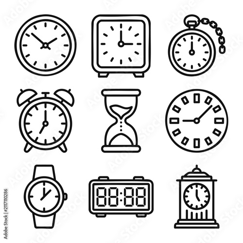 Clock timer and time outline icon collection