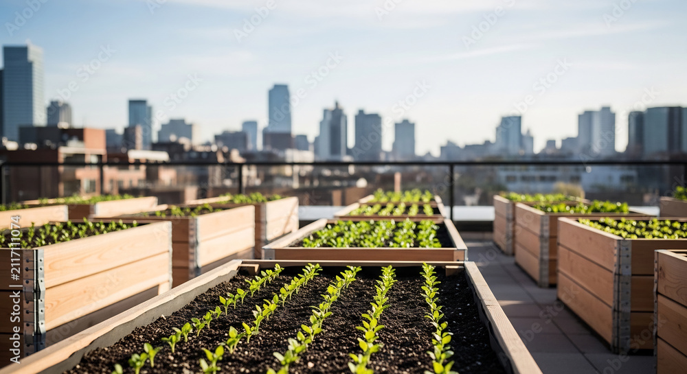 Fototapeta premium Urban Rooftop Garden Seedlings