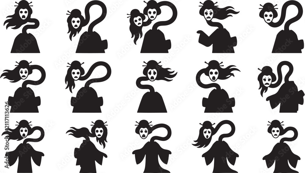 Obraz premium Rokurokubi long neck Japanese ghost monster vector icon set