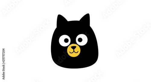Cuadro en lienzo Minimalist black cat head with big eyes and yellow muzzle