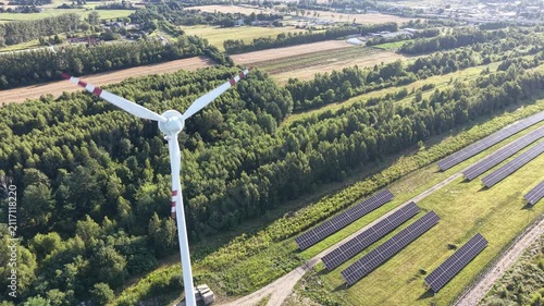 Sustainable energy source solar and wind in rural sky