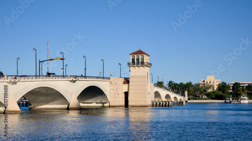 Konstfotografi A multi arch stone bridge crosses a coastal waterway