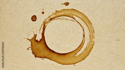 Macro of coffee cup stain on kraft paper.