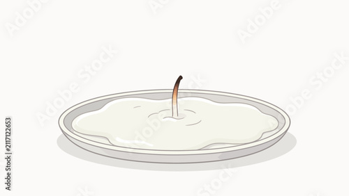 Minimalist illustration of a white plate with creamy substance and brown stem