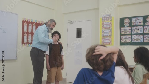 Parents drop off their children at class.