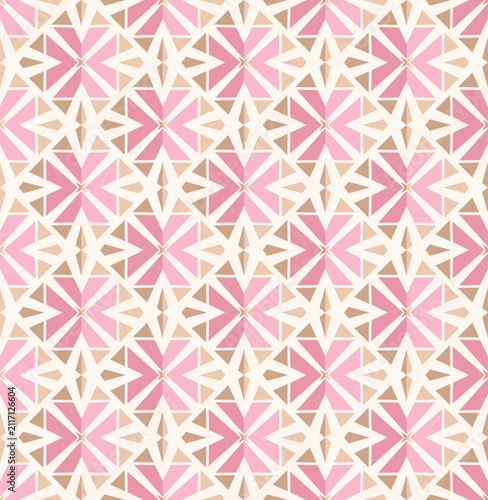 Abstract 3d geometric seamless pattern with pink kaleidoscope origami shapes.