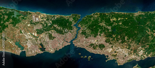 Photography Istanbul Bosphorus shipping route on open data satellite image