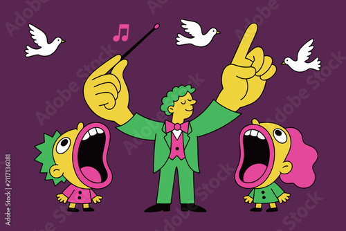 Conductor Leading a Choir with Doves