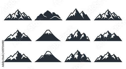 Mountain Range Silhouettes Black Vector Illustration On White Background