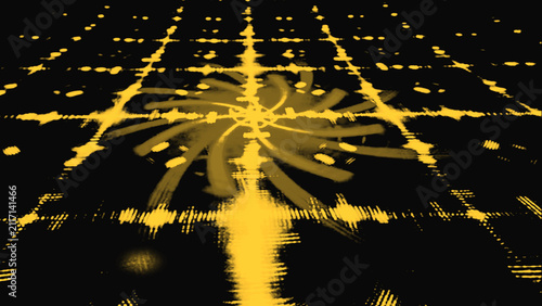 Cuadro en lienzo Laser light effect background, Abstract digital landscape featuring glowing yell