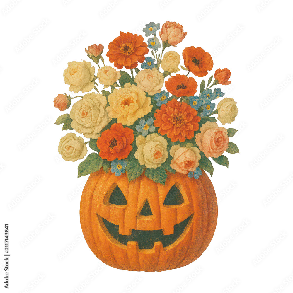 Obraz premium PNG Floral pumpkin bouquet illustration