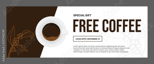 Gift voucher template for coffee shop. Free coffee voucher design for cafe.