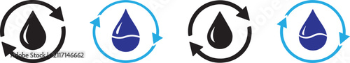 Water cycle icon with drop inside circular arrows. Recycle and reuse symbol for conservation vector art.