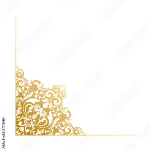 Gold vintage-style Baroque corner motif gold frame element.