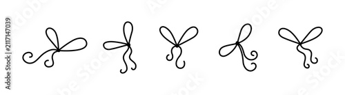Doodle gift bow set. Sketch hand drawn present thin ribbon icons. Sketch line holiday gift box bows. Christmas or birthday design elements. Vector illustration isolated on white background.