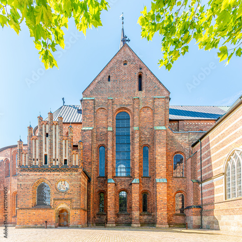 View at the Cathedral in the streets of Roskilde in Denmark