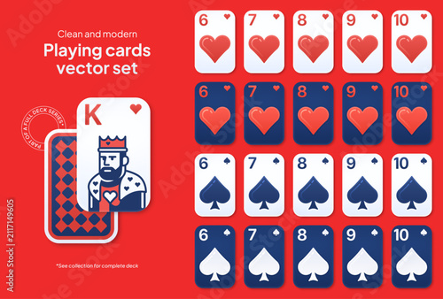 Clean and Modern Playing Cards Vector Set – Hearts & Spades – Casino, solitaire and card game App ui design2