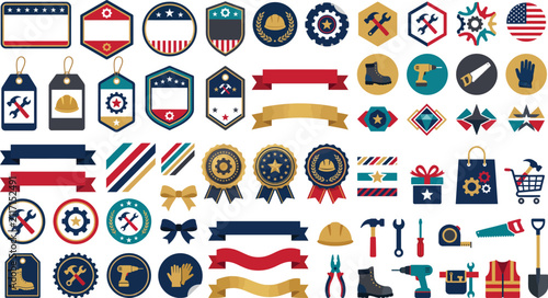 A set of Labor Day Packaging Element Kit in Modern Flat Vector Style