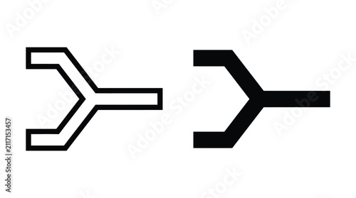 Forking arrow graphic symbols set in line art and solid style with direction junction illustration abstract minimalist navigation decision connection separation