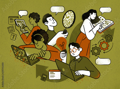 Creative vector illustration of teamwork and project management for business collaboration and planning. Ideal for web, flyer, blog, presentations, marketing materials, and corporate communication.