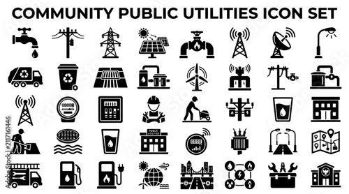 Public utilities icon set. Infrastructure and city services vector symbols collection.