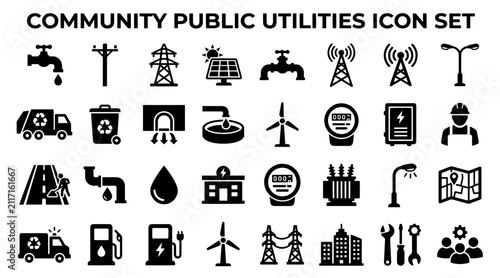 Public utilities icon set. Infrastructure and city services vector symbols collection.