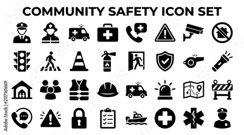 Bild auf Leinwand Community safety icon set