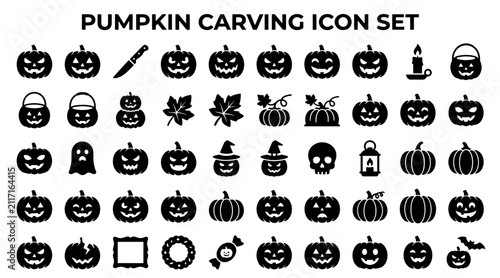 Cuadro en lienzo Halloween pumpkin carving icons