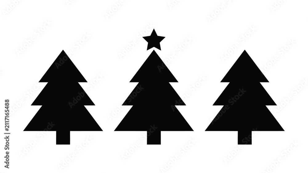 Fototapeta premium Three simple Christmas trees with star top graphic illustration design