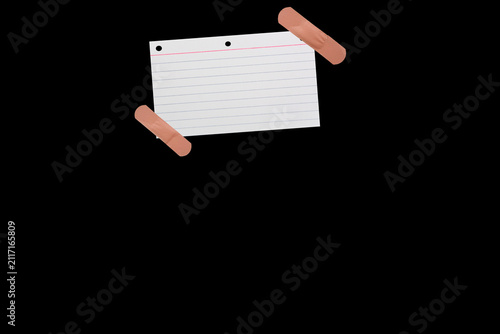 Cuadro en lienzo Piece of notebook paper patched with a torn bandage, isolated black JPEG