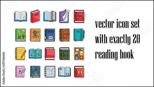 Foto Reading Books Vector Icon Set with Exactly 20 Colorful Book Illustrations Featur