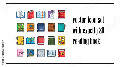 Bild auf Leinwand Reading Books Vector Icon Set with Exactly 20 Colorful Book Illustrations Featur