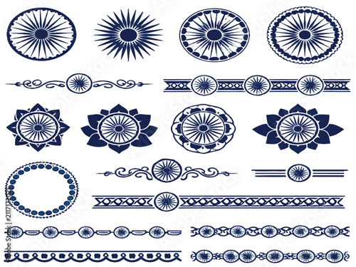 Web Contemporary Ashoka Chakra Vector Elements Pack – Premium Radial Ornaments, Geometric Medallions & Heritage Decorative Borders