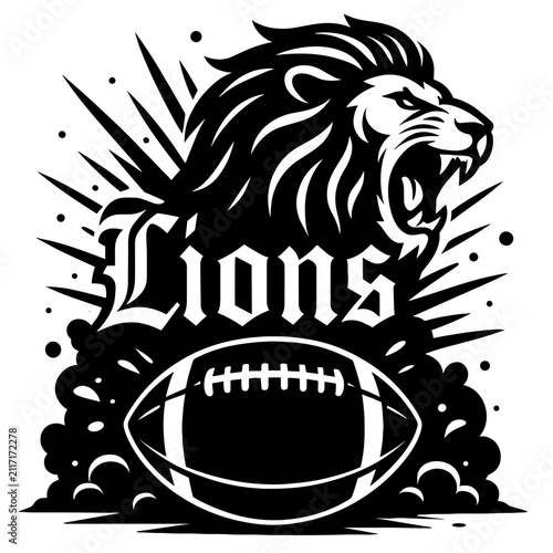 Lions Football Mascot Black and White Sports Vector Design