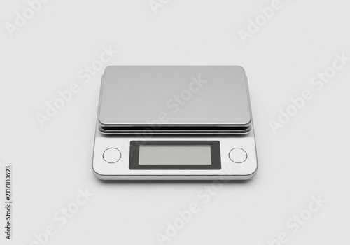 Modern silver digital kitchen scale isolated on white background