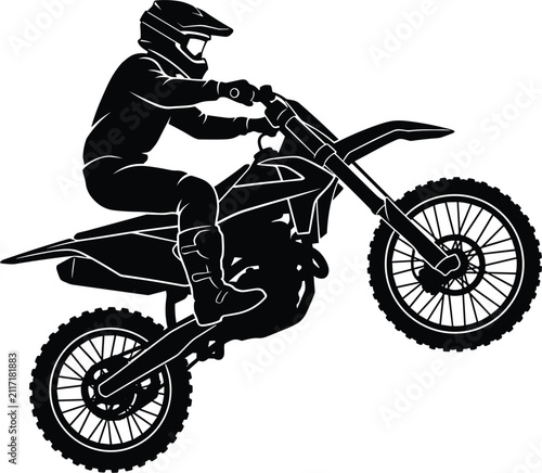 Fotografía Motocross rider performing wheelie stunt on dirt bike silhouette extreme motorcy