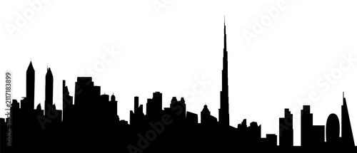 Black Vector City Skyline Silhouette with Urban Skyscrapers and Landmark Architecture Against the Night Sky Downtown Cityscape Illustration for Travel and Business Design