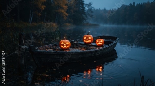 Glowing Pumpkin Lake Boat