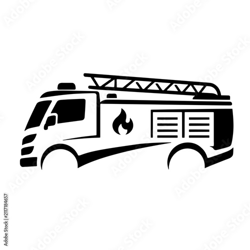 Fire Truck Silhouette Logo Vector Illustration Isolated on White Background Minimalist Emergency Vehicle Line Art Symbol for Firefighter Logistics and Public Safety Concept Design