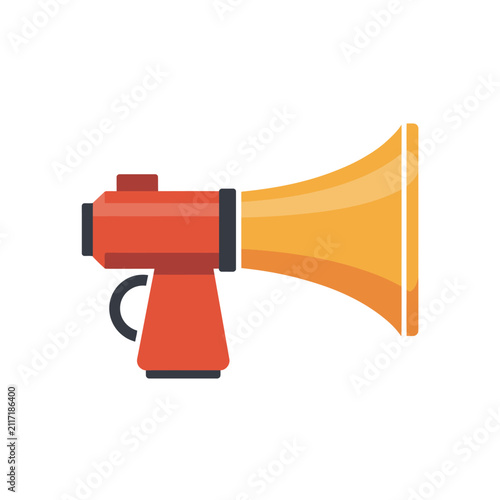 Red and orange megaphone icon for announcements, promotions, and public speaking, conveying a loud message or alert