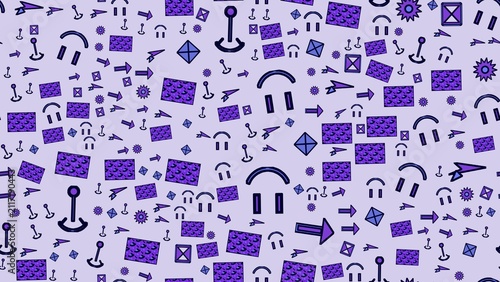 Purple Abstract Pattern with Geometric Icons and Arrows