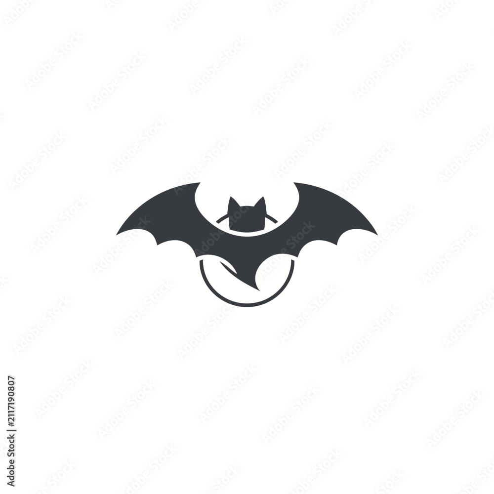 Fototapeta premium Stylized black bat silhouette with spread wings inside a circle, gothic symbol, halloween icon