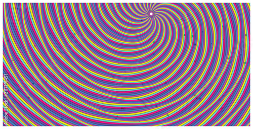 Colorful abstract vortex swirl background with bright rhythmic wave lines.