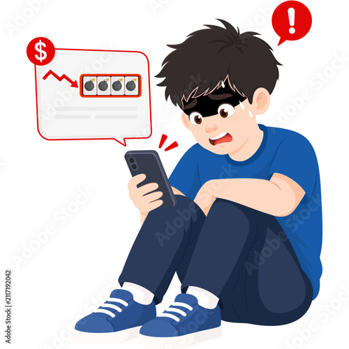 Worried Boy Sees Financial Loss Online