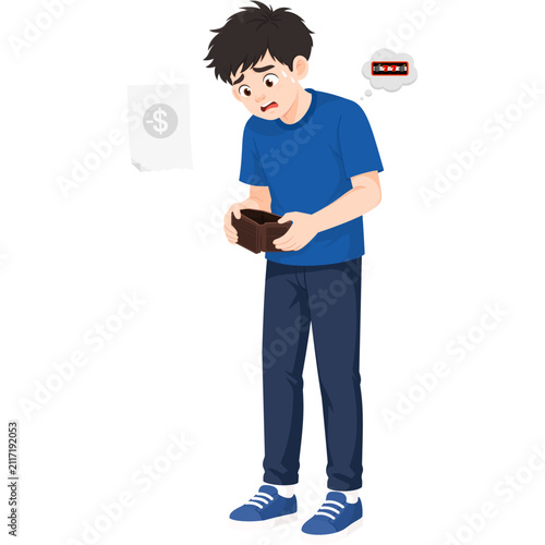 Man Looking at Empty Wallet in Despair