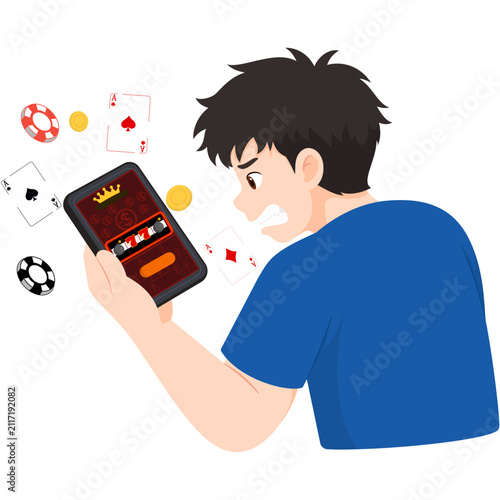 Man Playing Slot Machine Game on Phone