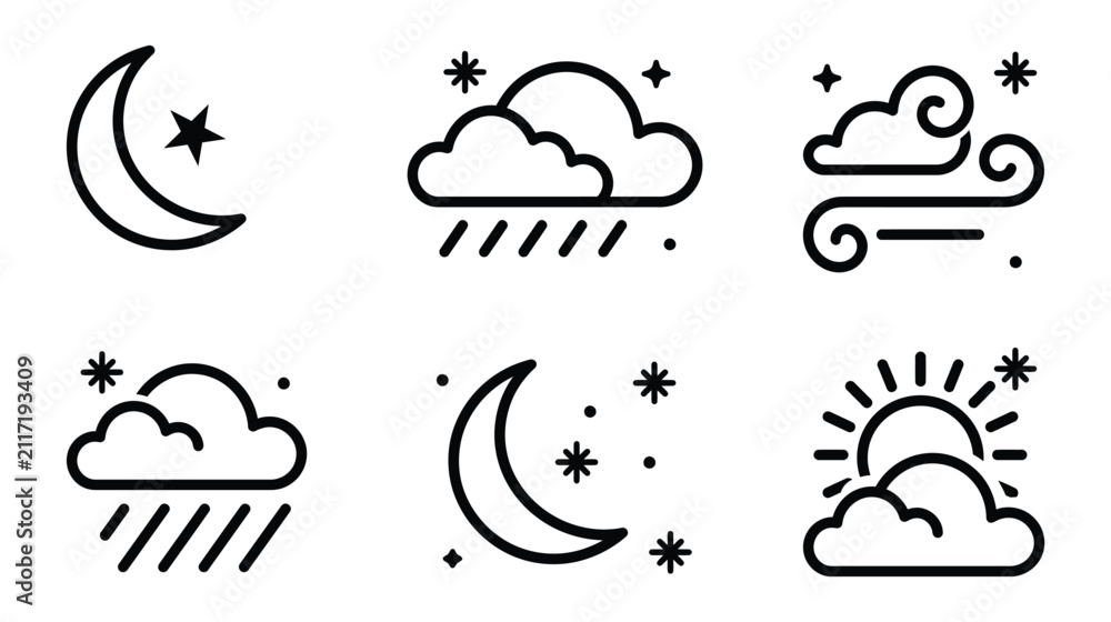 Fototapeta premium Weather icon set featuring meteorological symbols and celestial